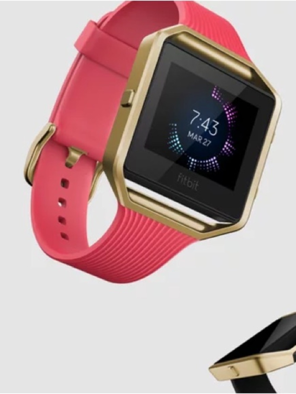 fitbit Blaze Smartwatch with Coral Pink Strap and Gold Frame